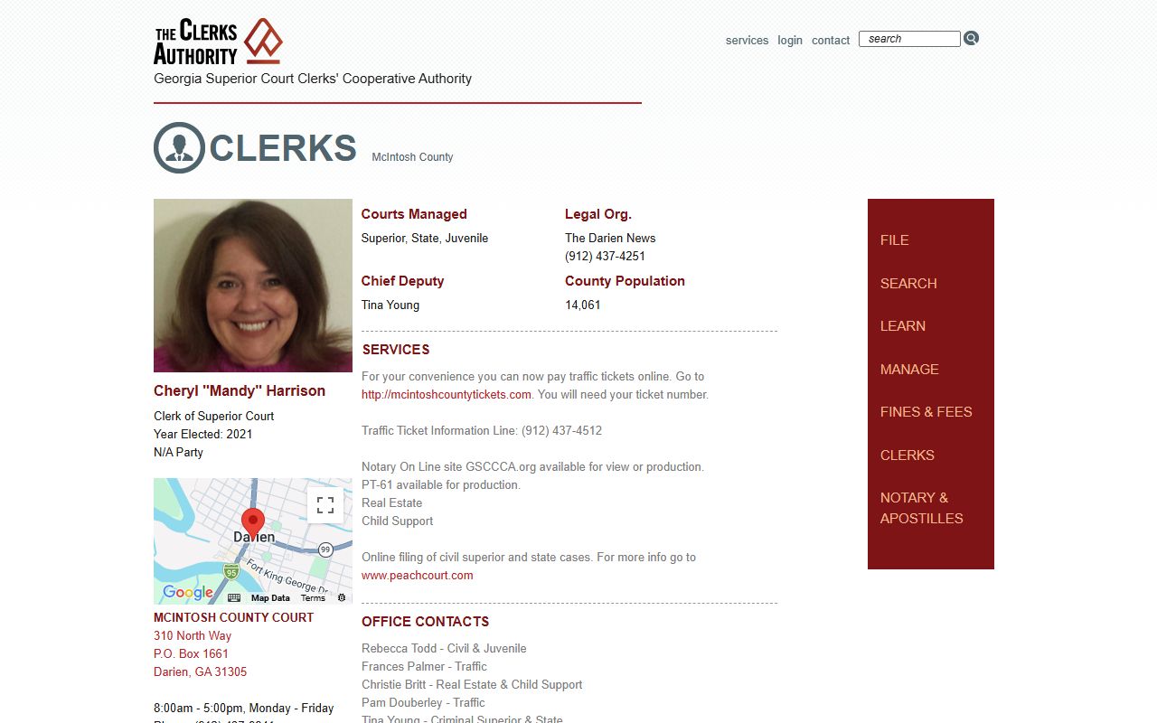 McIntosh County Clerk court records page for court records after jail arrest