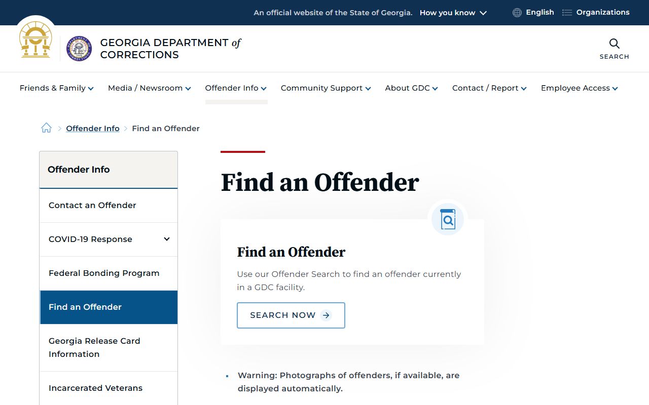Georgia Department of Corrections Find an Offender page for McIntosh County sentenced inmate lookup
