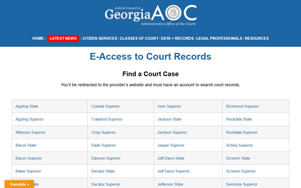 McIntosh County court records after arrest Georgia e-access provider page